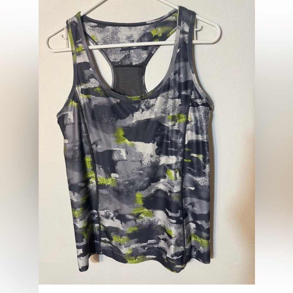 Eddie Bauer Women's Racerback Athletic Tank Top Built-In Bra Camouflage Gray Neo